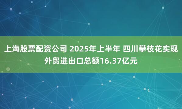 上海股票配资公司 2025年上半年 四川攀枝花实现外贸进出口总额16.37亿元